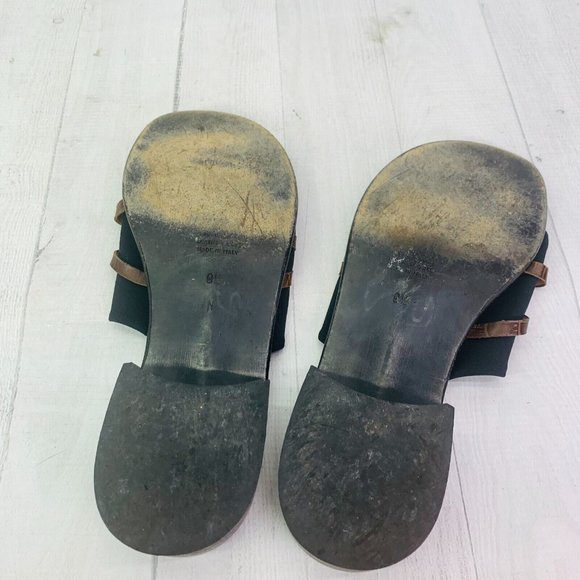Sesto Meucci Italy Black Brown Leather Low Block Heel Slide Sandals Size 9.5 N - Picture 6 of 7
